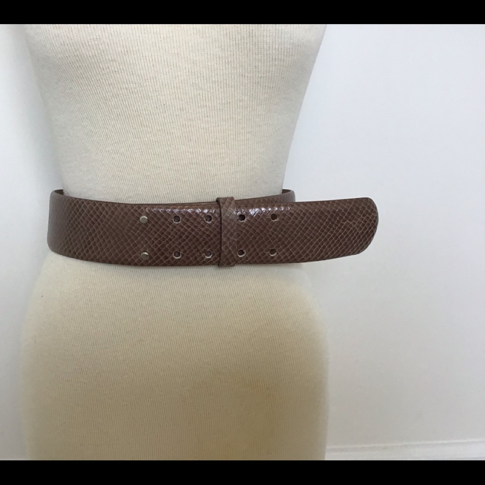 Ann Taylor Taupe Leather Belt Snakeskin Design